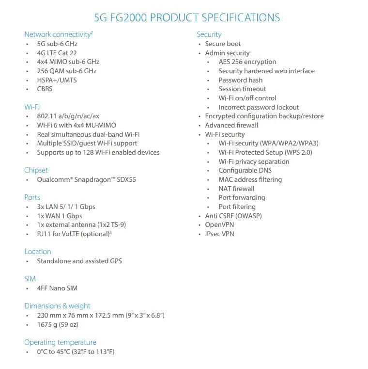 Inseego 5G Indoor Gateway FG2000e-3