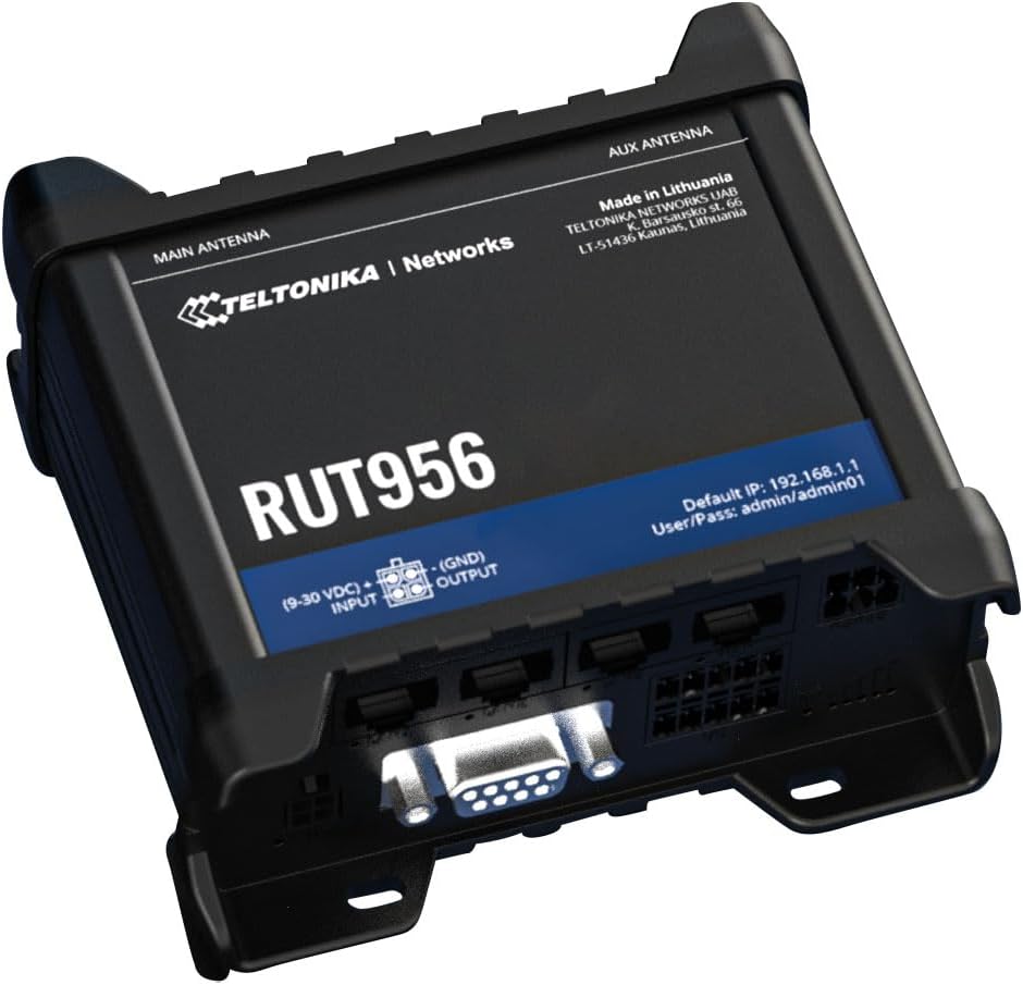 RUT956 (EU) 4G LTE Router Teltonika RUT956, Cellular, RUT956 (Teltonika RUT956, Cellular Network Router, Black, Aluminium, Plastic, DIN-Rail, Industrial, Fast Ethernet)- RUT956A00A00