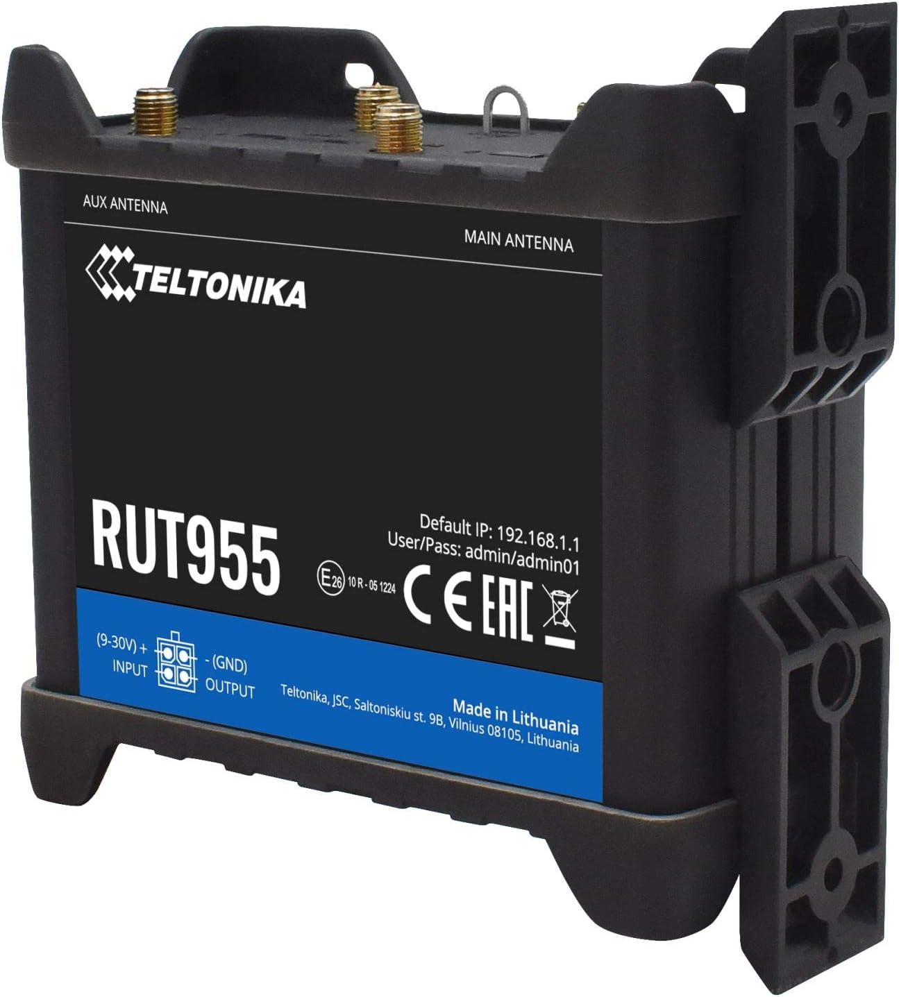 Teltonika RUT955J034S0 Model RUT955 Industrial Cellular Router, Black; for use with AT&amp;T, Bell, and T-Mobile Only; 4G and 3G Frequencies; Dual SIM with Failover; Multiple Interfaces; GNSS