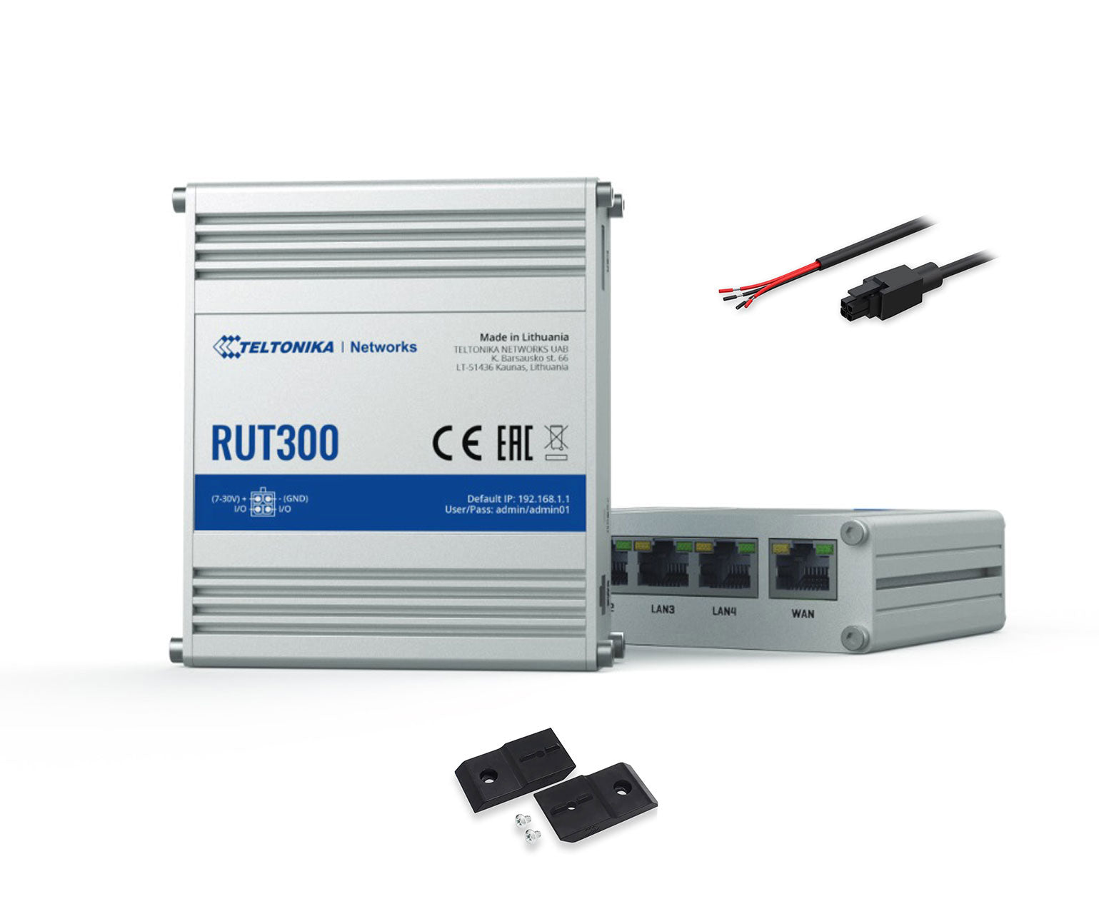 Teltonika RUT300000100 - RUT300 Industrial Ethernet Router, US Power Supply, 5 RJ45, USB