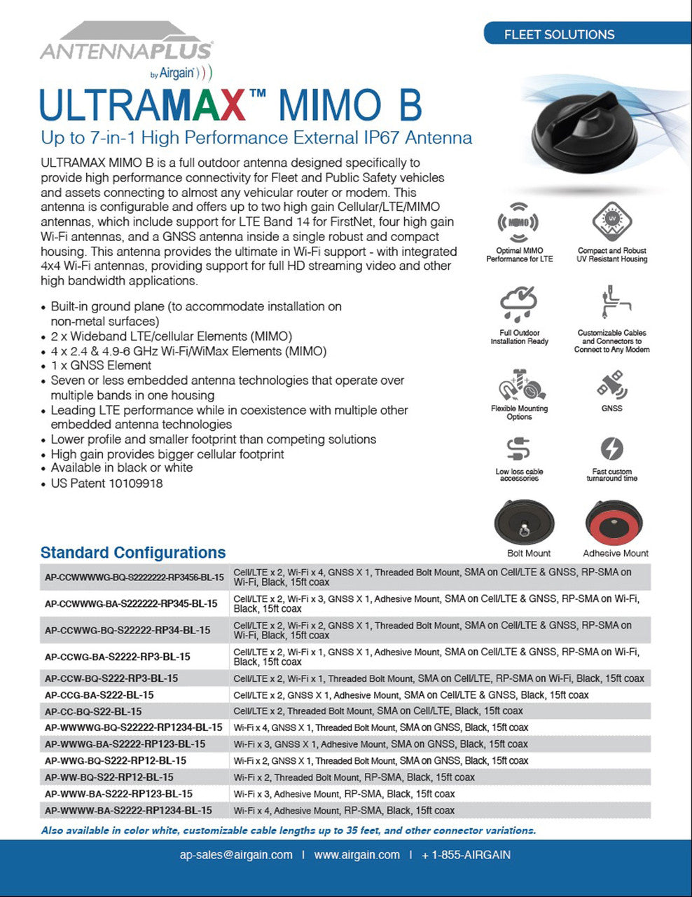 Airgain Ultramax MIMO B - Antenne IP67 externe haute performance jusqu&