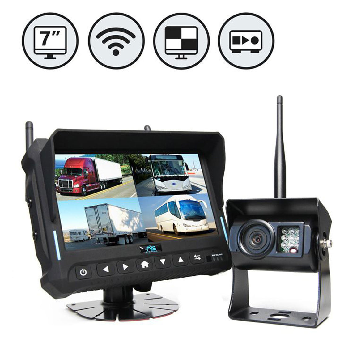 7" QV Monitor w/DVR (Loose Wire), Both Side Cameras, RVS-Mount