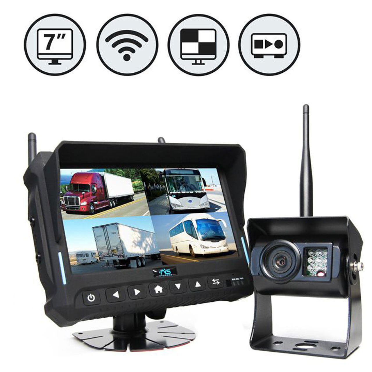 7&quot; QV Monitor w/DVR (Loose Wire), Both Side Cameras, RVS-Mount