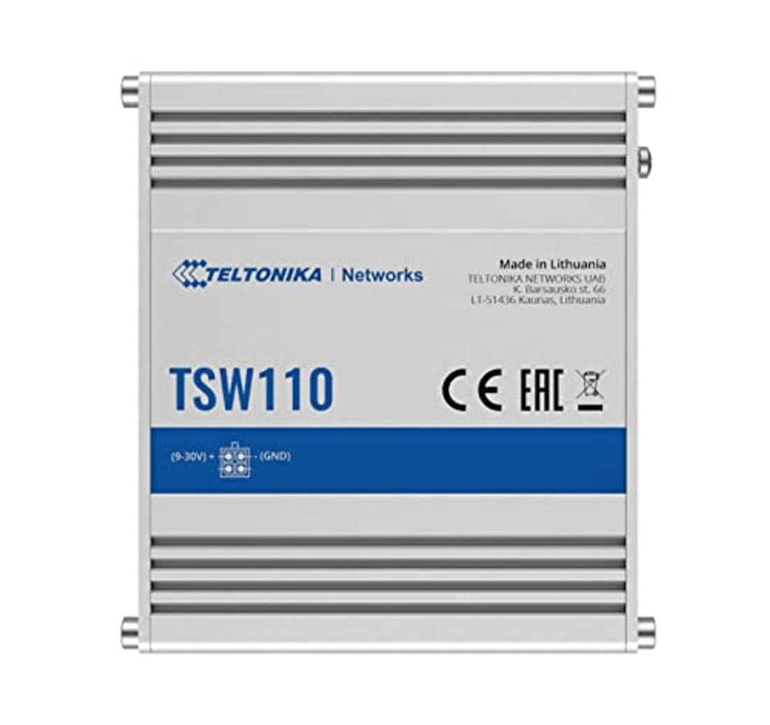 Teltonika TSW110000010 - TSW110 Industrial L2 Commutateur non géré, Ports Ethernet 10/100/1000 Mbps, Boîtier en aluminium, Bande passante 10 Gbps 